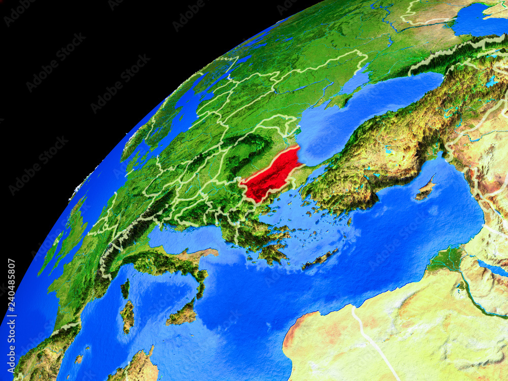 Bulgaria from space. Planet Earth with country borders and extremely high detail of planet surface.
