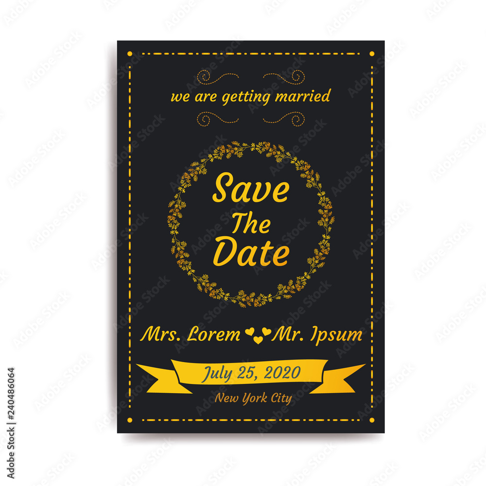 Wedding save the date, invitation card with black background, vector, illustration, eps file Wedding save the date, invitation card with black background, vector, illustration, eps file