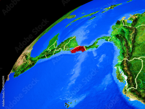 Costa Rica from space. Planet Earth with country borders and extremely high detail of planet surface.