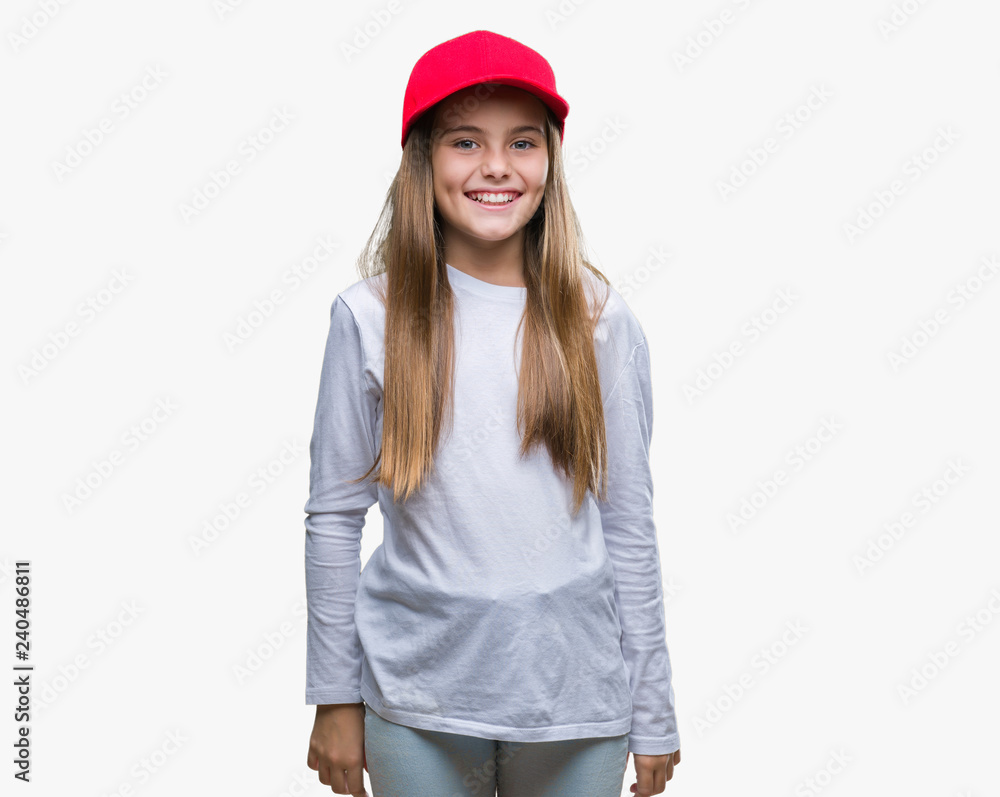 Young beautiful girl wearing red cap isolated background with a happy and cool smile on face. Lucky person. Young beautiful girl wearing red cap isolated background with a happy and cool smile on face. Lucky person.