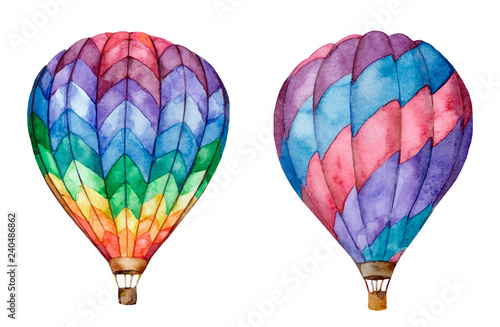 Photography Hot air balloons. Hand drawn watercolor illustration