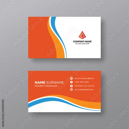 Stylish orange business card template with blue details