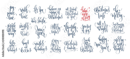 set of 25 hand lettering inscription text to winter holiday
