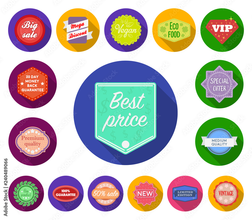 Different label flat icons in set collection for design. Index and brand vector symbol stock web illustration. Different label flat icons in set collection for design. Index and brand vector symbol stock web illustration.