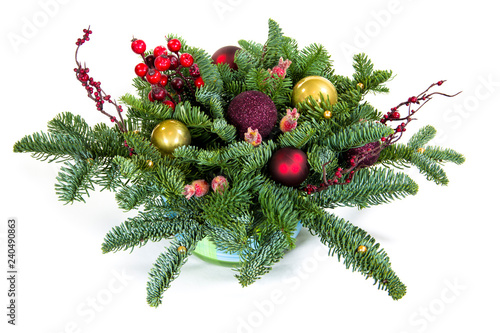 A bouquet of New Year's tree with Christmas decorations. Isolated.