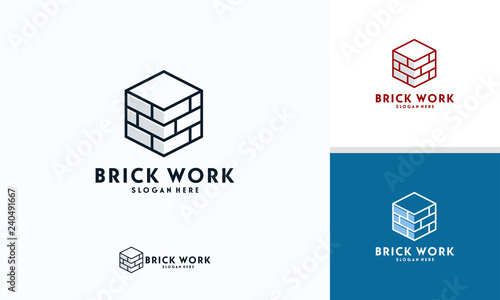 Fototapeta Modern Flat Brick logo, Brick Work simple modern logo template