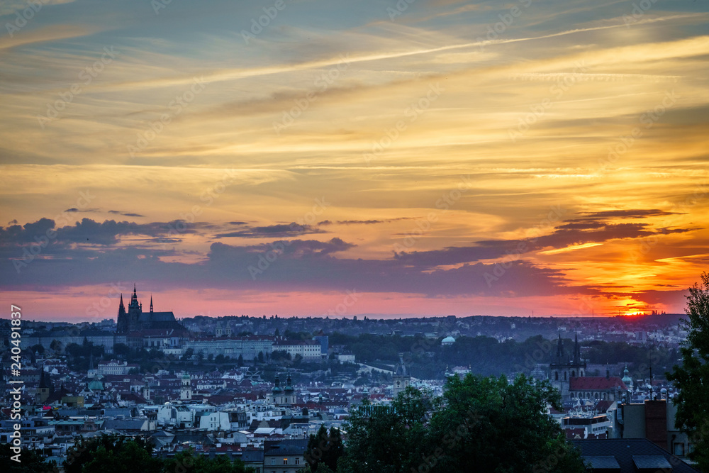 Sunset over Prague castle, Czech republic