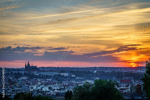 Sunset over Prague castle, Czech republic