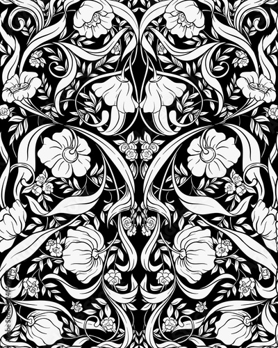  Seamless pattern, background with Floral pattern in art nouveau style,