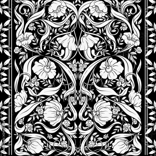  Seamless pattern, background with Floral pattern in art nouveau style,