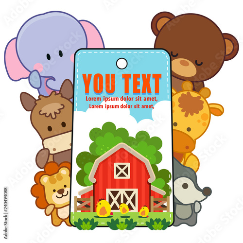  Stickers with domestic animals, Colorful set of cute farm animals, Farm animals Vector illustration