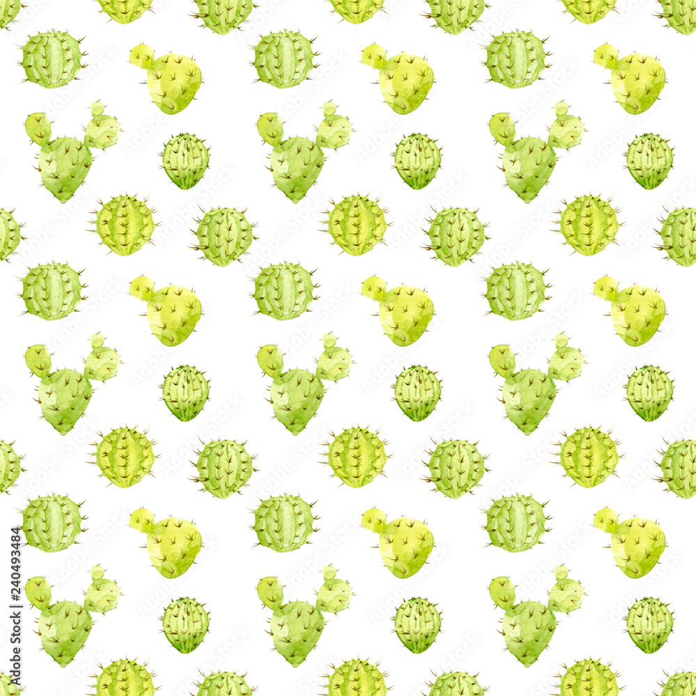 Seamless pattern with hand-drawn watercolor cactuses Seamless pattern with hand-drawn watercolor cactuses