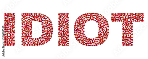 Vector dot Idiot text isolated on a white background. Idiot mosaic label of circle dots in various sizes.