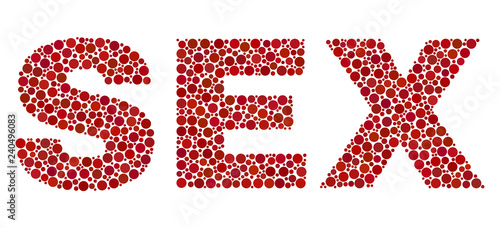 Vector dot Sex text isolated on a white background. Sex mosaic caption of circle dots in various sizes.