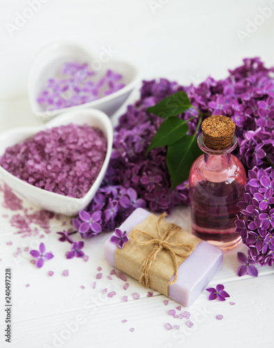 Essential oil with lilac flowers