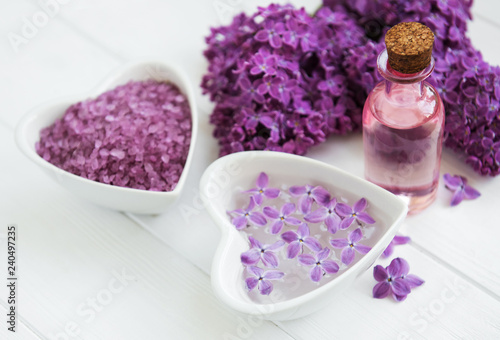 Essential oil with lilac flowers