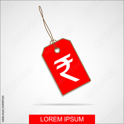 Sale tag icon with Indian Rupee sign in white background, Discount or offer Sales tag icon. vector illustration 