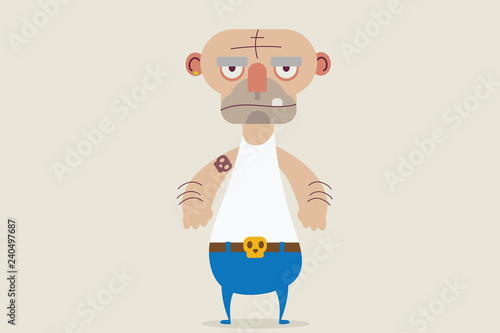 Badman with a tattoo wearing blue jeans and skull  Belt