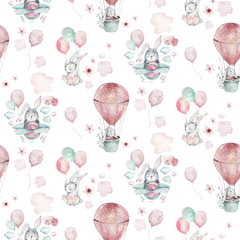 Wandcirkels Dieren met ballon patronen Pilootkonijntjes met vliegtuig en ballon  © kris_art