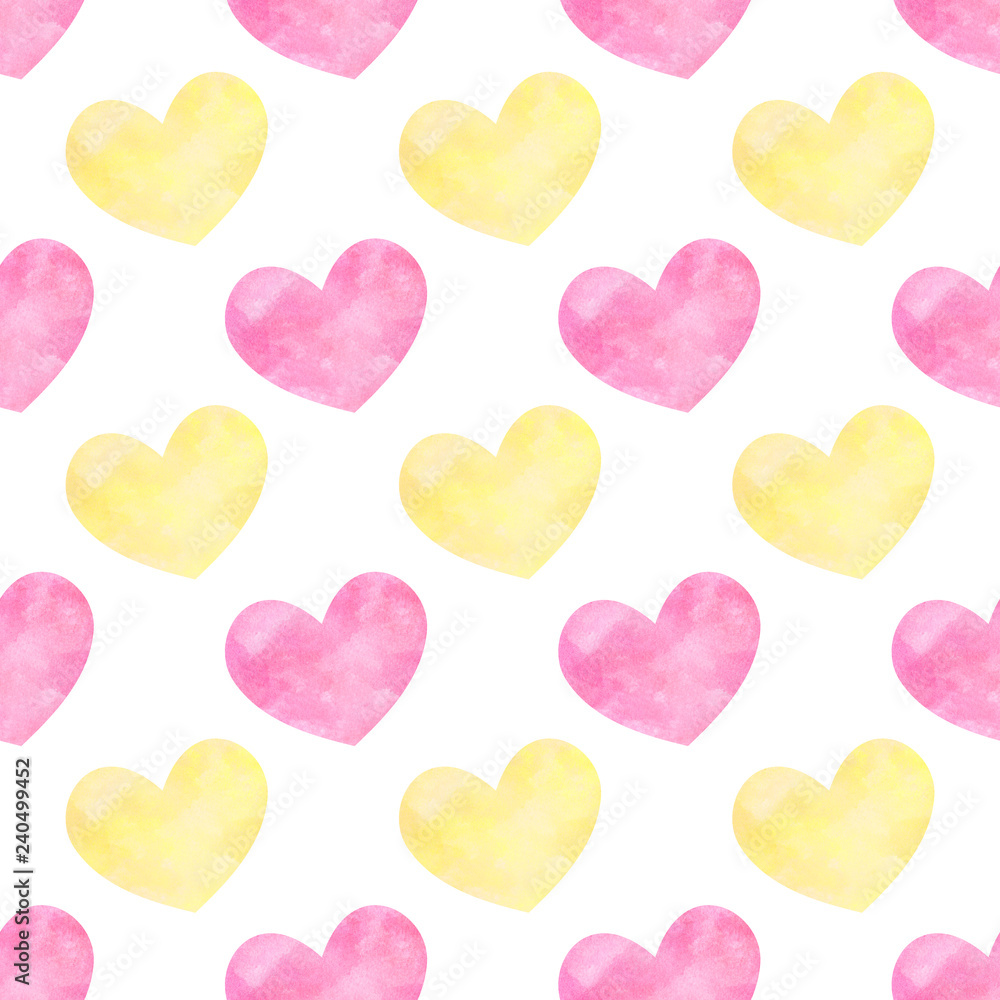 Soft pink yellow hearts seamless pattern Wrapping paper design Scrapbook