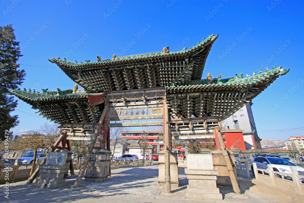Traditional Chinese archway building landscape, Hohhot city, Inner Mongolia autonomous region, China Traditional Chinese archway building landscape, Hohhot city, Inner Mongolia autonomous region, China