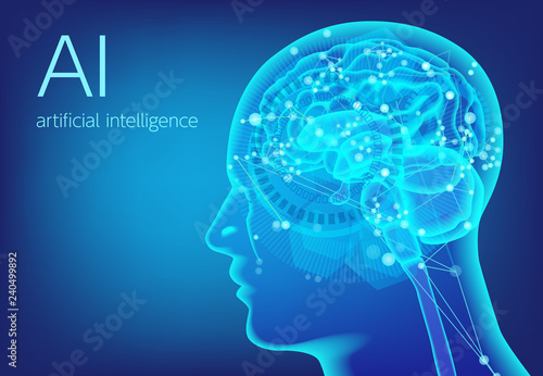 人口知能AIのネットワークと青背景