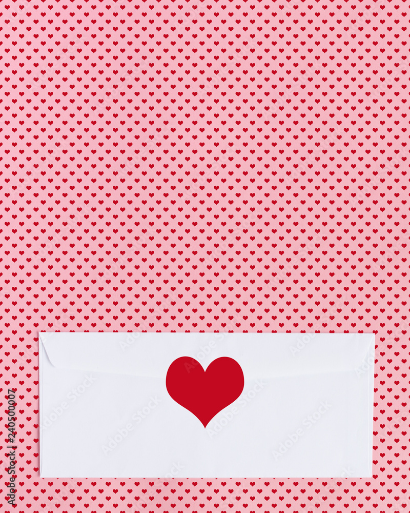 Blank envelope with heart decoration. St Valentine holiday mockup for design.