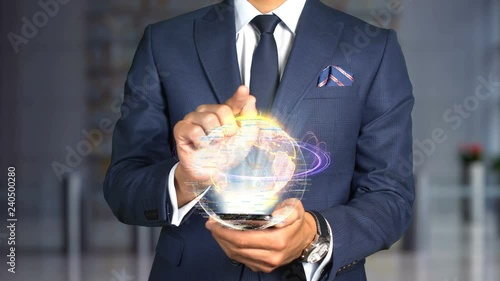 Businessman Hologram Concept Economics - Petrocurrency photo