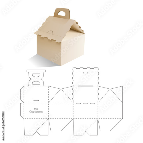 Candy model box of house. Retail Box with Die-cut Layout. Package Template. Vector Illustration of Box.