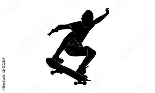 silhouette images of young men showing skills on a skateboard.