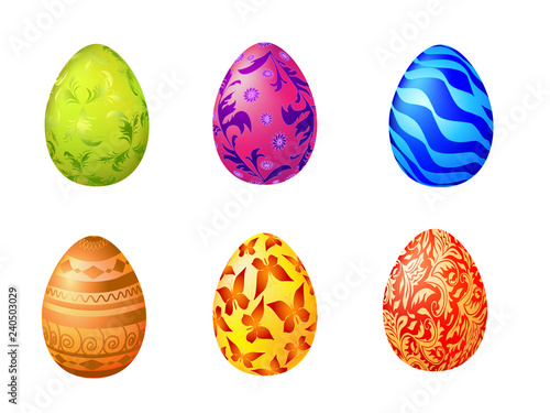 Illustration easter eggs on white background. Clipart mix color eggs.