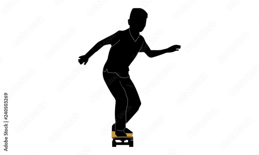 the young man's silhouette in action on a skateboard.