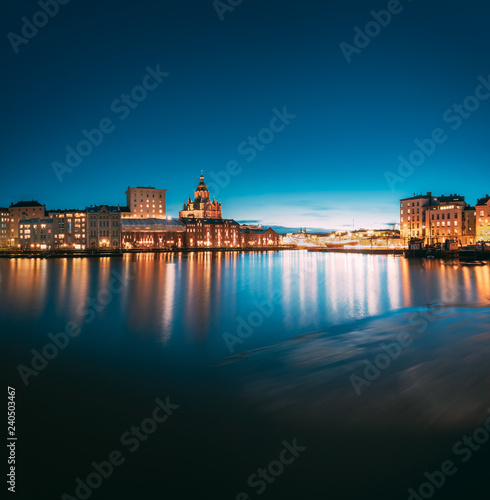 Helsinki, Finland. View Of Embankment With Uspenski Cathedral In