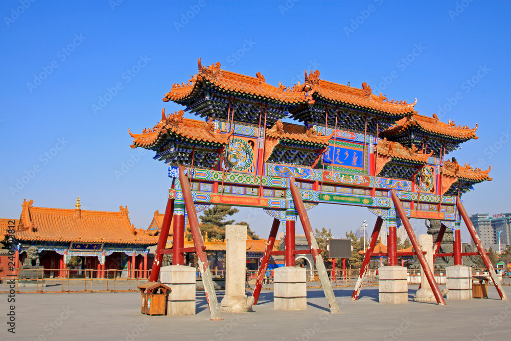 Fototapeta premium memorial archway landscape architecture in the Dazhao Lamasery, Hohhot city, Inner Mongolia autonomous region, China