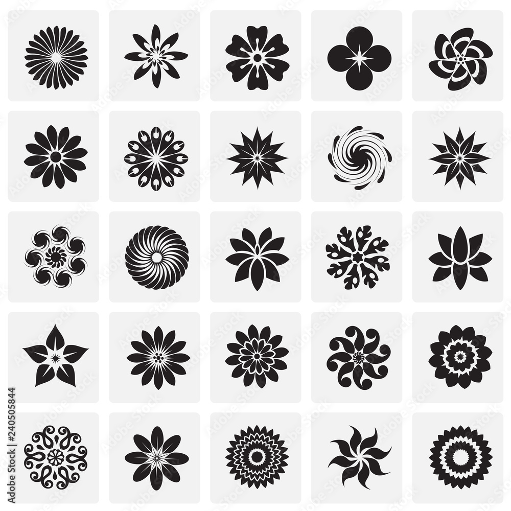 Flower icons set on squares background for graphic and web design, Modern simple vector sign. Internet concept. Trendy symbol for website design web button or mobile app