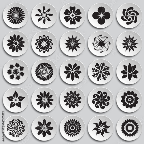 Flower icons set on plates background for graphic and web design, Modern simple vector sign. Internet concept. Trendy symbol for website design web button or mobile app