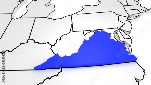Virginia state highlighted in blue on 3D map of the United States