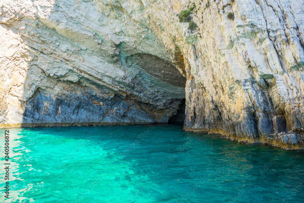 Greece, Zakynthos, Azure waters at keri caves tourism destination