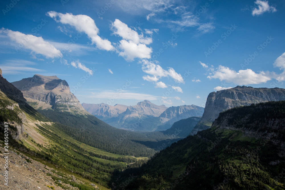 Vast valley along Going to the Sun Road in Glacier National Park Montana USA
