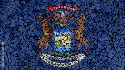 Mosaic Tiles Painting of Michigan Flag, US State Background