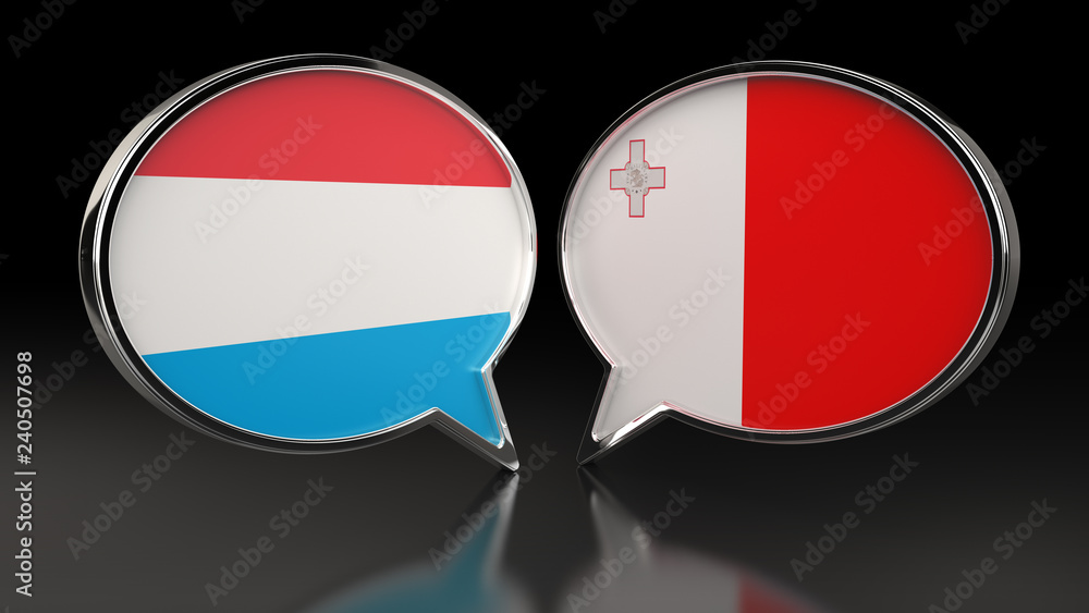 Luxembourg and Malta flags with Speech Bubbles. 3D illustration