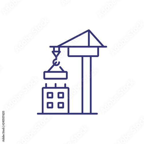 Tower crane line icon. Lift, hook, loading, machine. Construction concept. Can be used for topics like site, equipment, building