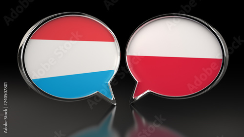 Luxembourg and Poland flags with Speech Bubbles. 3D illustration