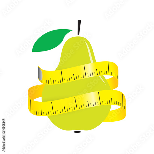 illustration of measuring tape around fresh pear. Diet concept. Vector illustration