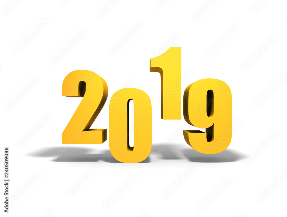 2019 New Year. Golden Text with shadow. 3D rendering 2019 New Year. Golden Text with shadow. 3D rendering