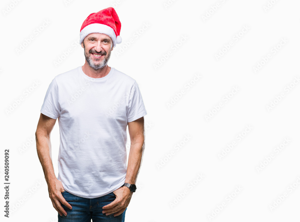 Middle age hoary senior man wearing christmas hat over isolated background with a happy and cool smile on face. Lucky person. Middle age hoary senior man wearing christmas hat over isolated background with a happy and cool smile on face. Lucky person.