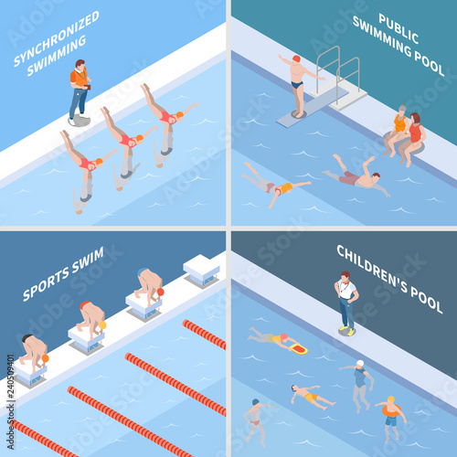 Public Swimming Pool Isometric Concept
