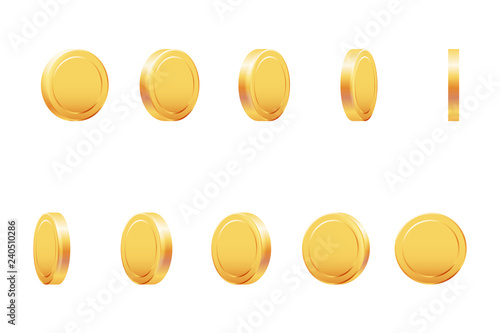 Golden coin rotation animation money currency isolated 3d realistic casino game design vector illustration