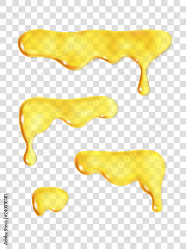Set of melted honey transparent drops