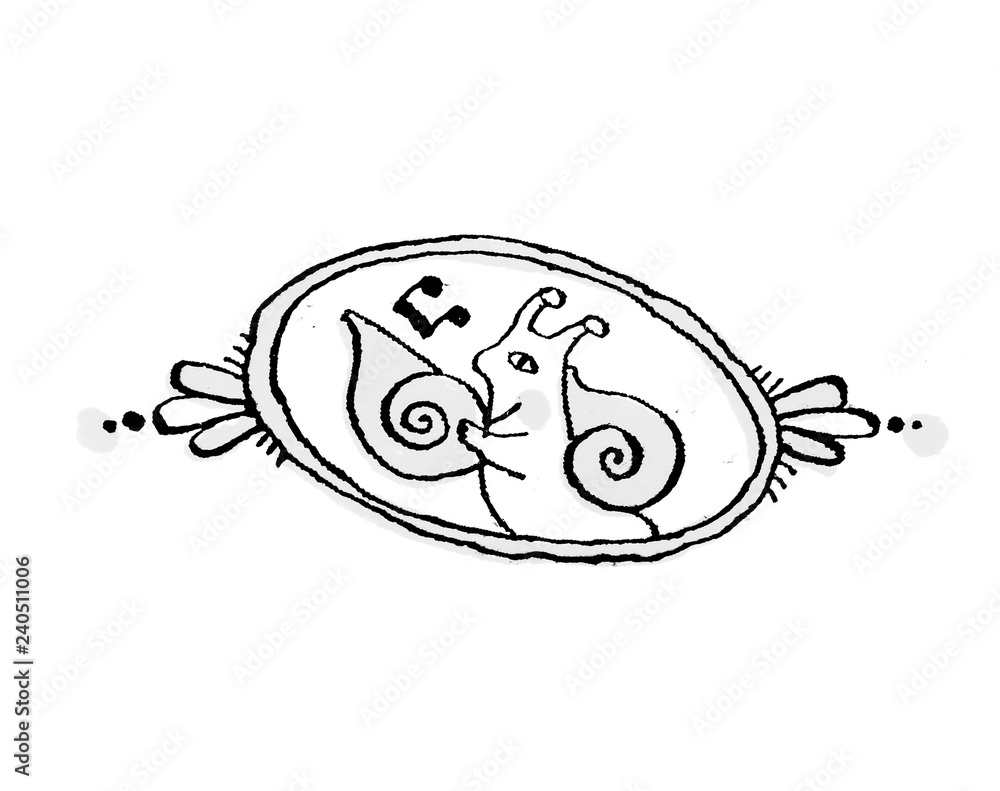 The snail is playing on the shell of another snail as a pipe. The snail is playing on the shell of another snail as a pipe.